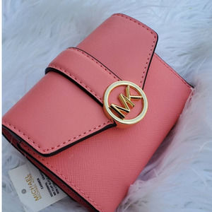 New Michael Kors Carmen Medium Faux Leather Wallet GRAPEFRUIT COLOR